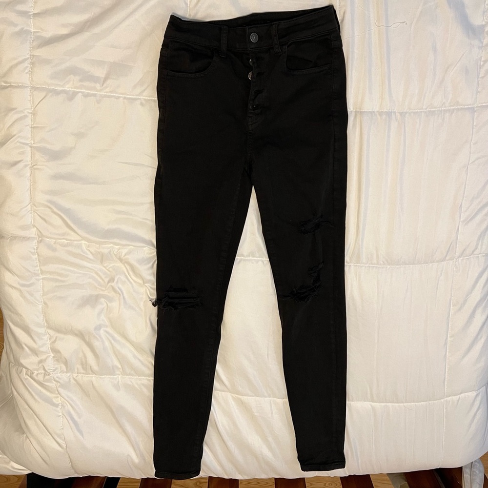 american eagle black ripped skinny jeans